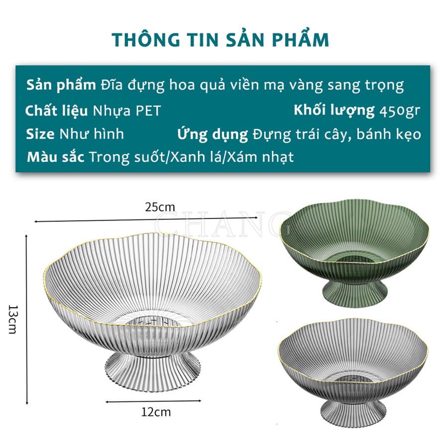 Đĩa Nhựa PET Đựng Hoa Quả Viền Mạ Vàng, Khay Đựng Bánh Kẹo Đa Năng Chất Liệu Nhựa Cao Cấp