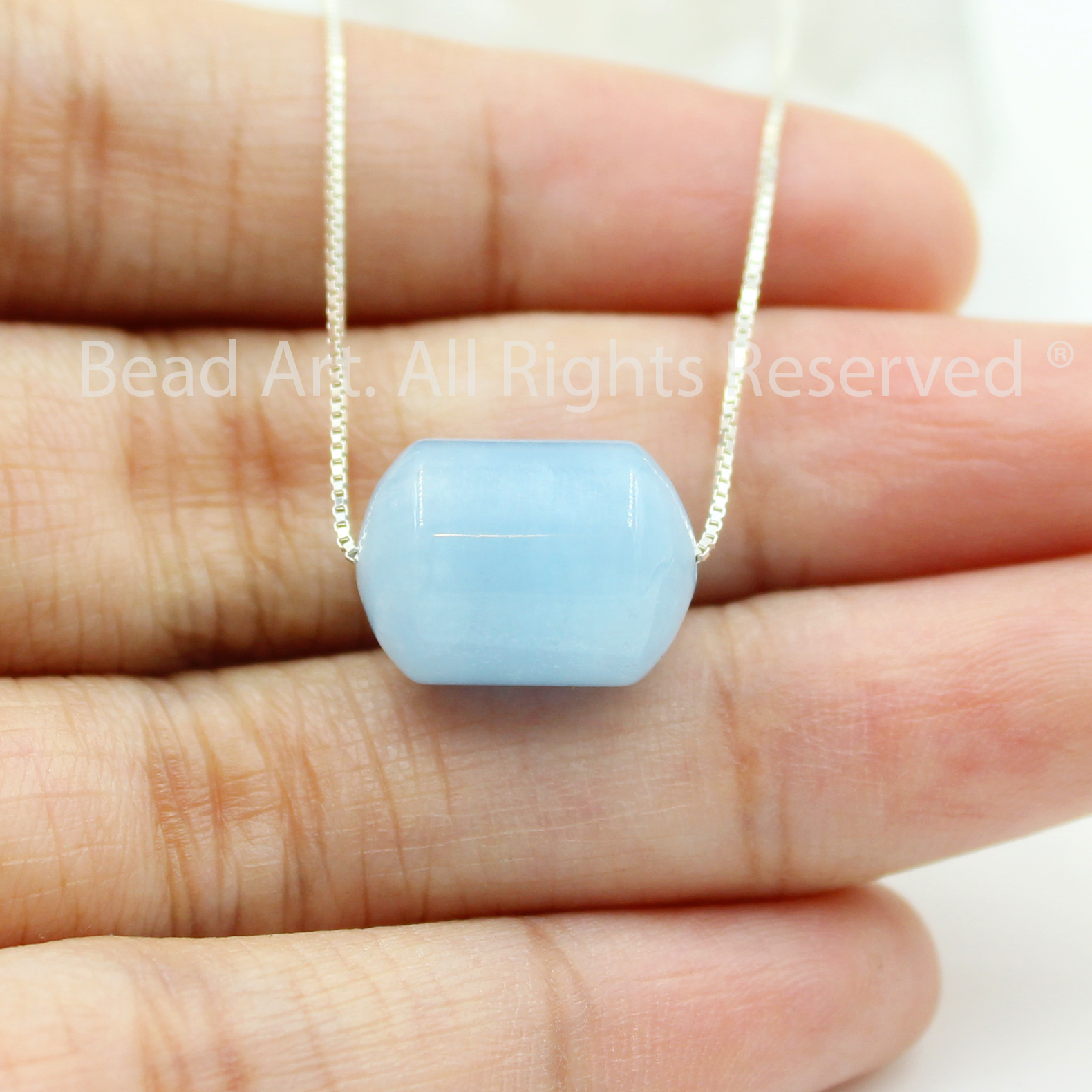 Dây Chuyền 14x10MM Đá Aquamarine, Hải Lam Ngọc, Màu Xanh Biển Tự Nhiên Và Bạc 925, Thuỷ, Mộc, Vòng Cổ, Trang Sức Phong Thuỷ - Bead Art