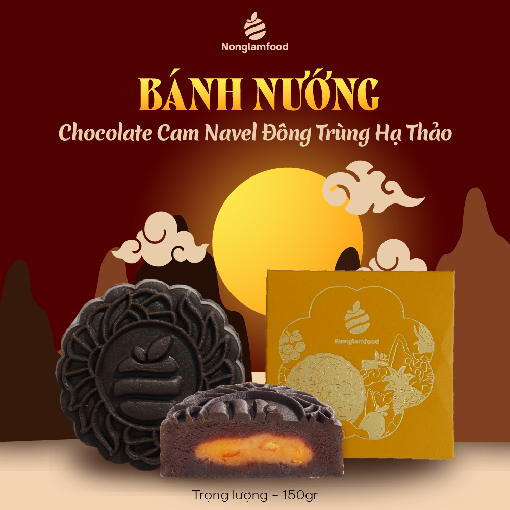 Hình ảnh Bánh Trung Thu Chocolate Cam Navel Đông Trùng Hạ Thảo (không trứng muối) 150g | Nonglamfood