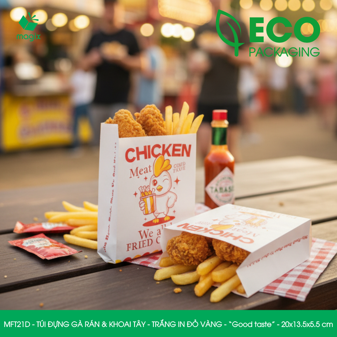 MFT21D - 20x13.5x5.5 cm - 500 Túi giấy MG đựng gà rán và khoai tây chiên, túi đựng thực phẩm