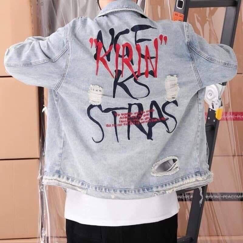 Áo Khoác Jean Nam In Chữ Thời Trang