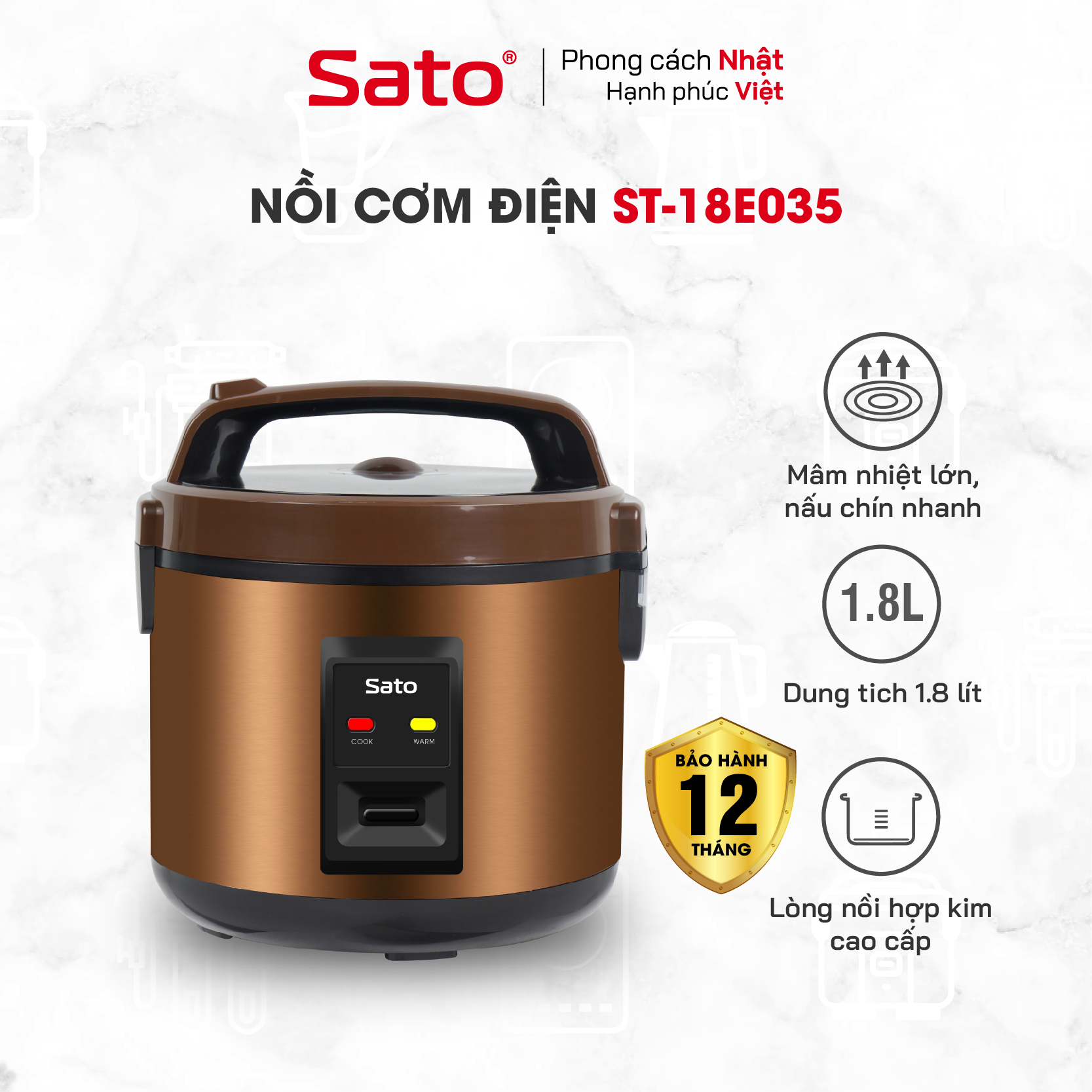 Nồi Cơm Điện SATO 18E035 1.8L - Hàng chính hãng