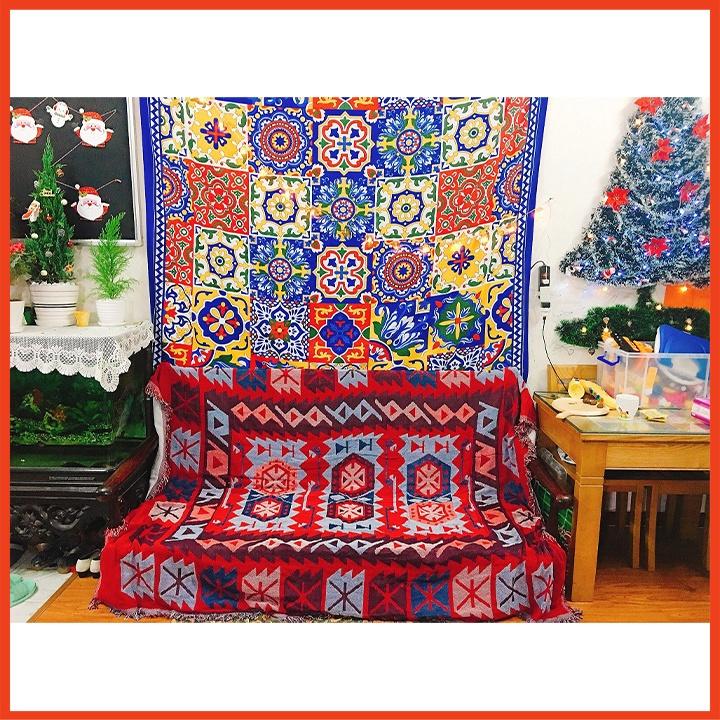 Thảm Sofa vintage, Thảm Trang Trí Thổ Cẩm Đỏ 180x230cm
