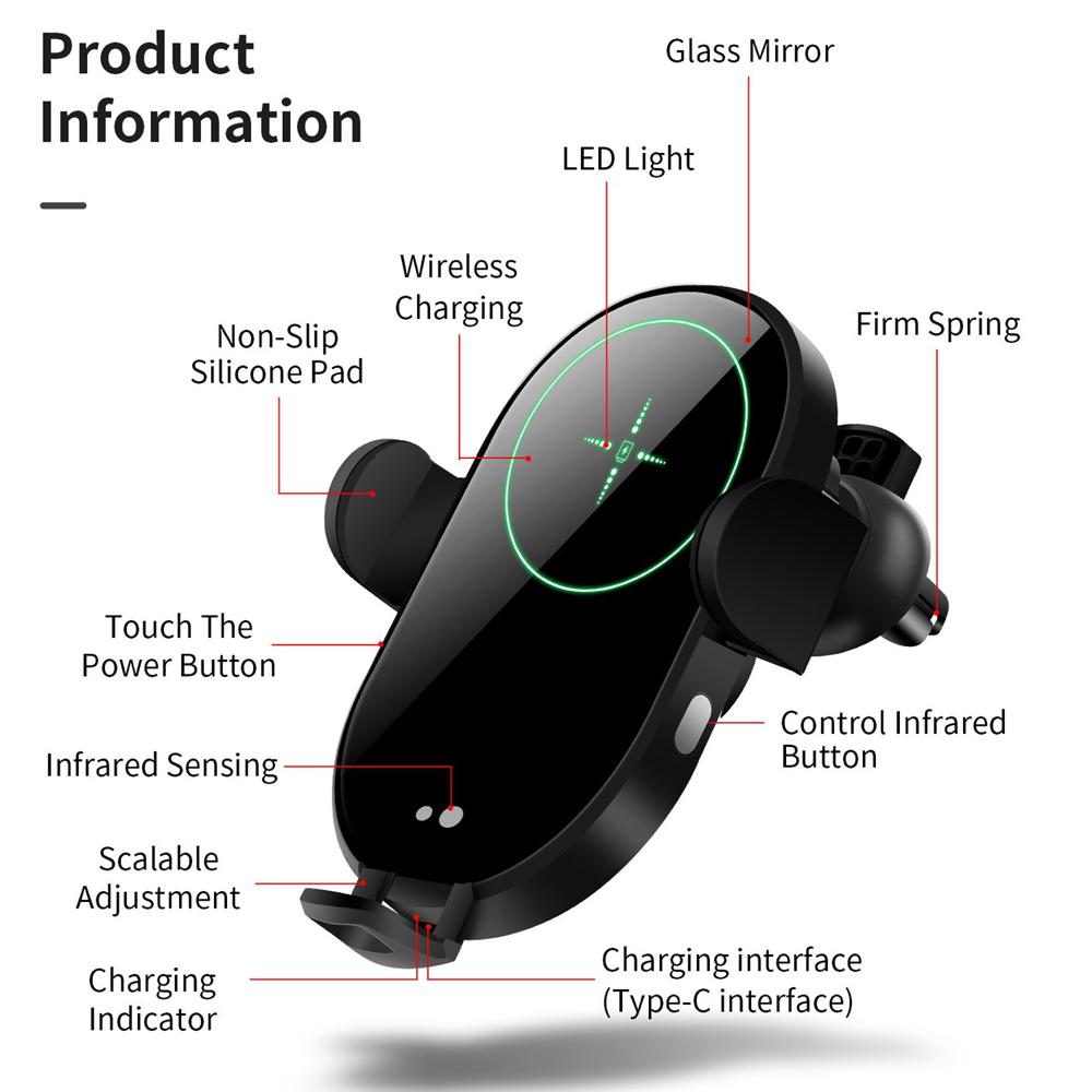 15W Car Wireless Charge Bracket Intelligent Auto Quick Charge Tool Car Mobile Phone Wireless Charge Holder