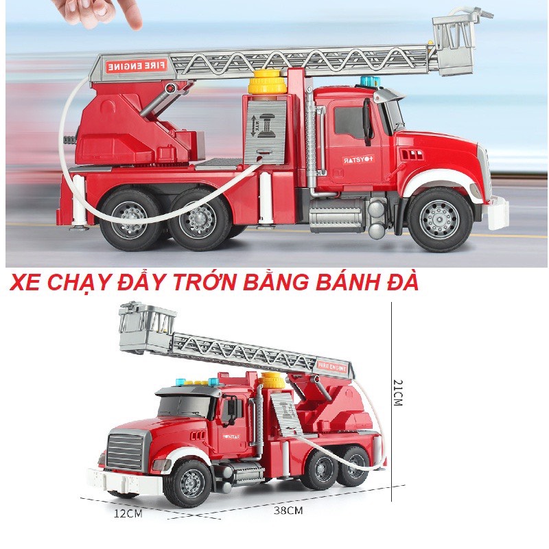 Đồ chơi mô hình xe ô tô cứu hoả chạy đà cỡ lớn hoạt động như thật có tháng kéo dài, vòi phun nước kèm đèn nhạc cho bé