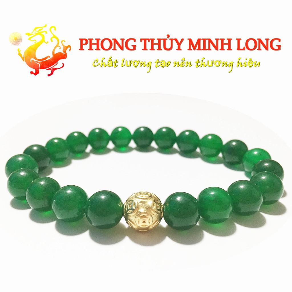 Vòng tay đá Mã Não Xanh 3A mix 1 hạt kim tiền Vàng hợp mệnh Hỏa và Mộc