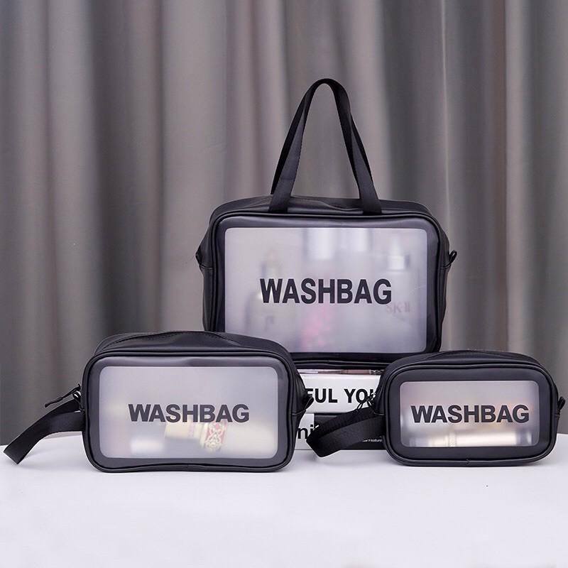 Túi Đựng Mỹ Phẩm, Đồ Trang Điểm Đi Du Lịch Washbag Trong Suốt Chống Thấm Nước Tiện Lợi - Đen,Size L 31x22x12cm