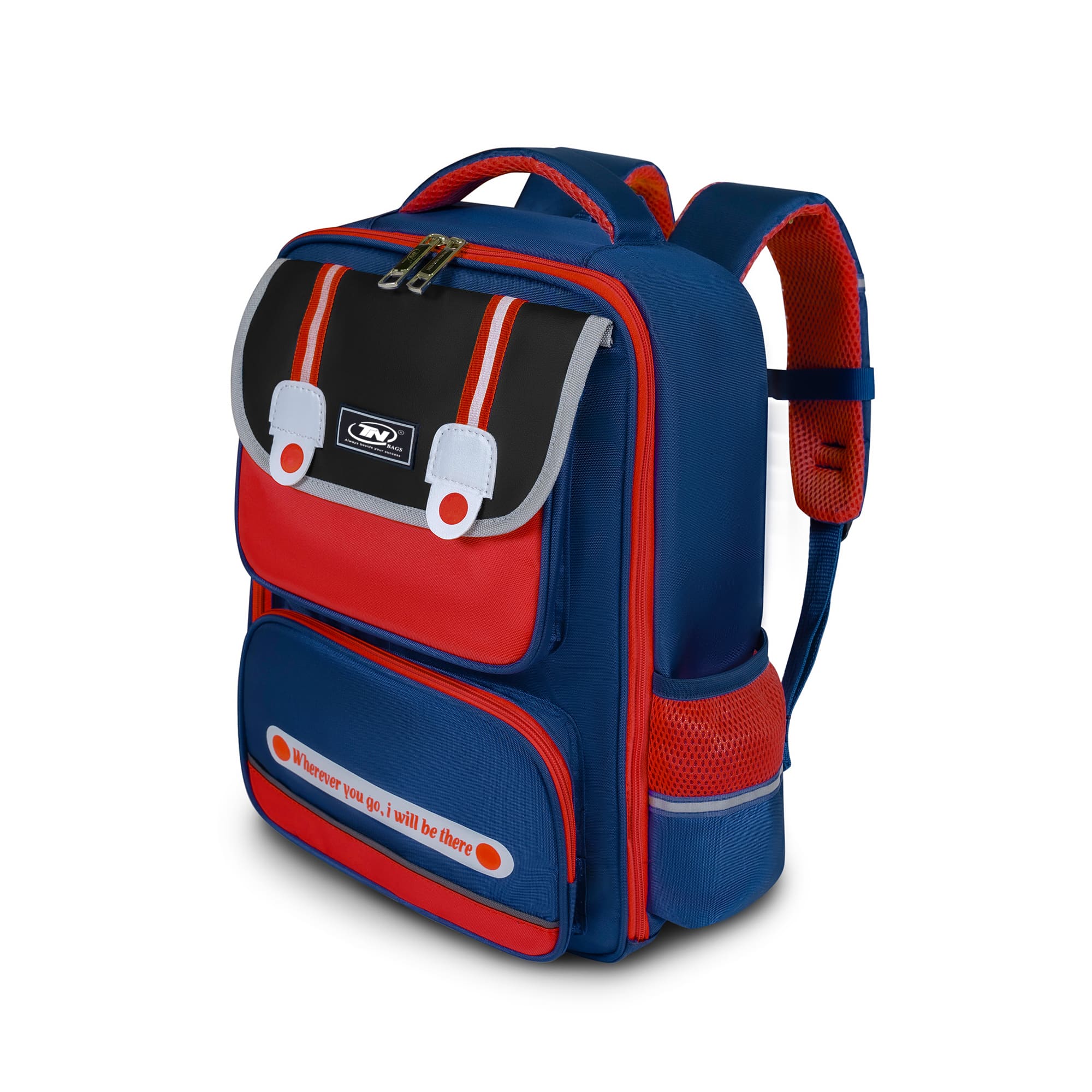 Balo học sinh cao cấp, chống nước TNbags Smart Red – Balo học sinh tiểu học nhiều ngăn mở 180 độ, đỏ xanh cá tính TN.B3110