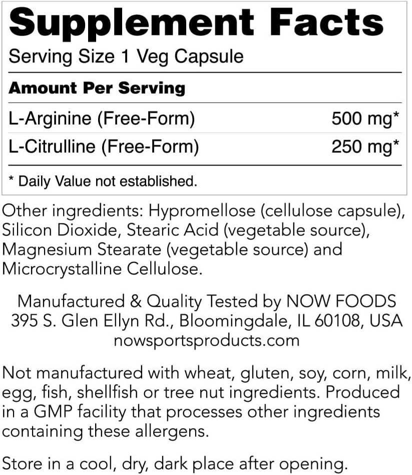Now Arginine &amp; Citrulline 500mg / 250mg  (120 Viên) - Hỗ Trợ Phục Hồi Cơ Tăng Lưu Thông Máu Và Hệ Miễn Dịch