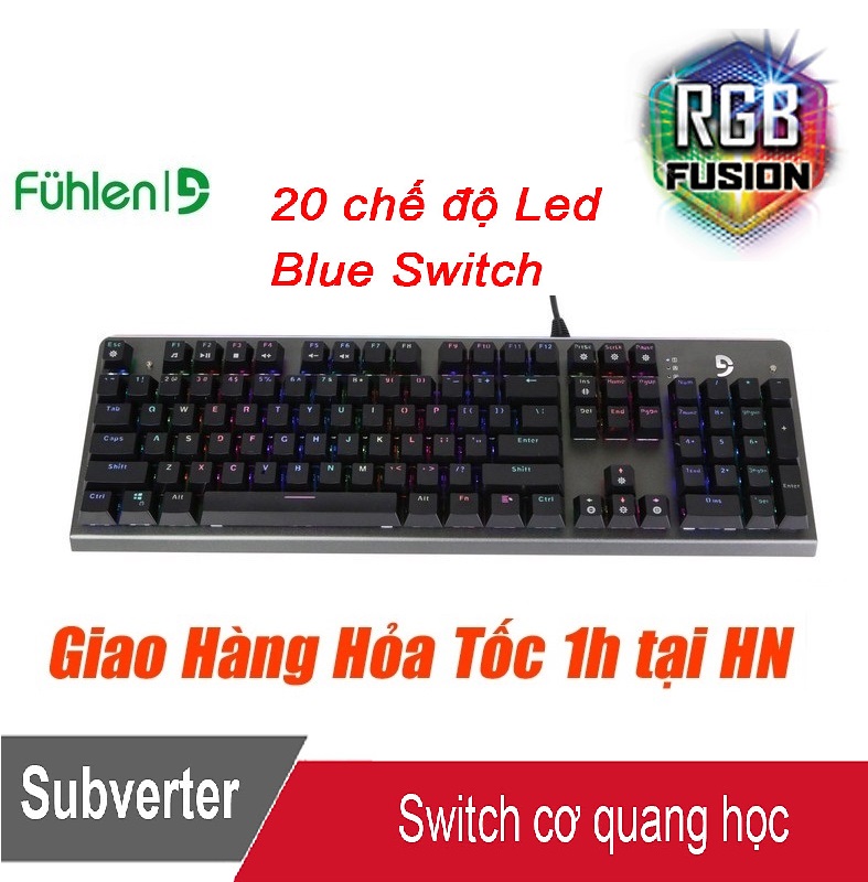 Bàn phím cơ gaming Fuhlen S Subverter đèn led RGB - Blue Switch Black - Chính hãng - Có tem Ninza chống hàng giả- Hàng Chính Hãng