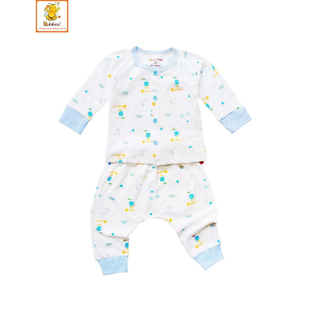 Bộ cotton 100% tay dài cài giữa in hình BABIBOO - BB142