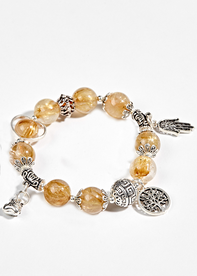 Vòng Thạch Anh Tóc Vàng Phối Charm Túi Tiền Bạc Ngọc Quý Gemstones