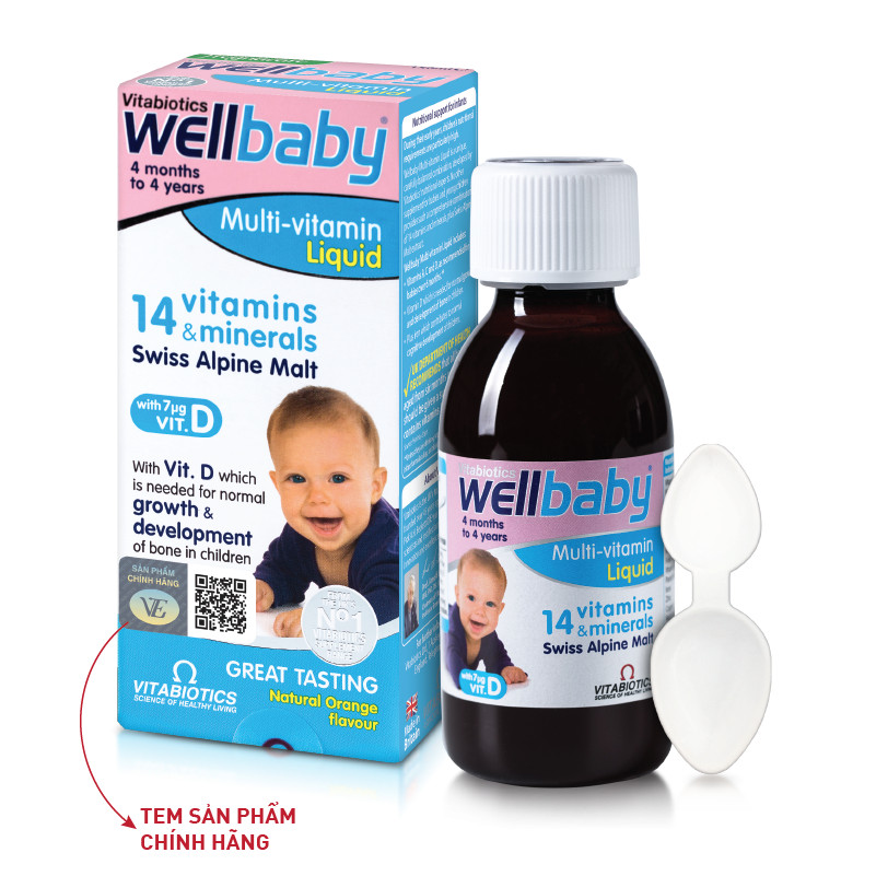 Thực phẩm bảo vệ sức khỏe WELLBABY Multi-Vitamin Liquid - Hỗ trợ nâng cao sức đề kháng - HÀNG CHÍNH HÃNG - CÓ TEM CHÍNH HÃNG - Chai 150 ml - KÈM QUÀ TẶNG