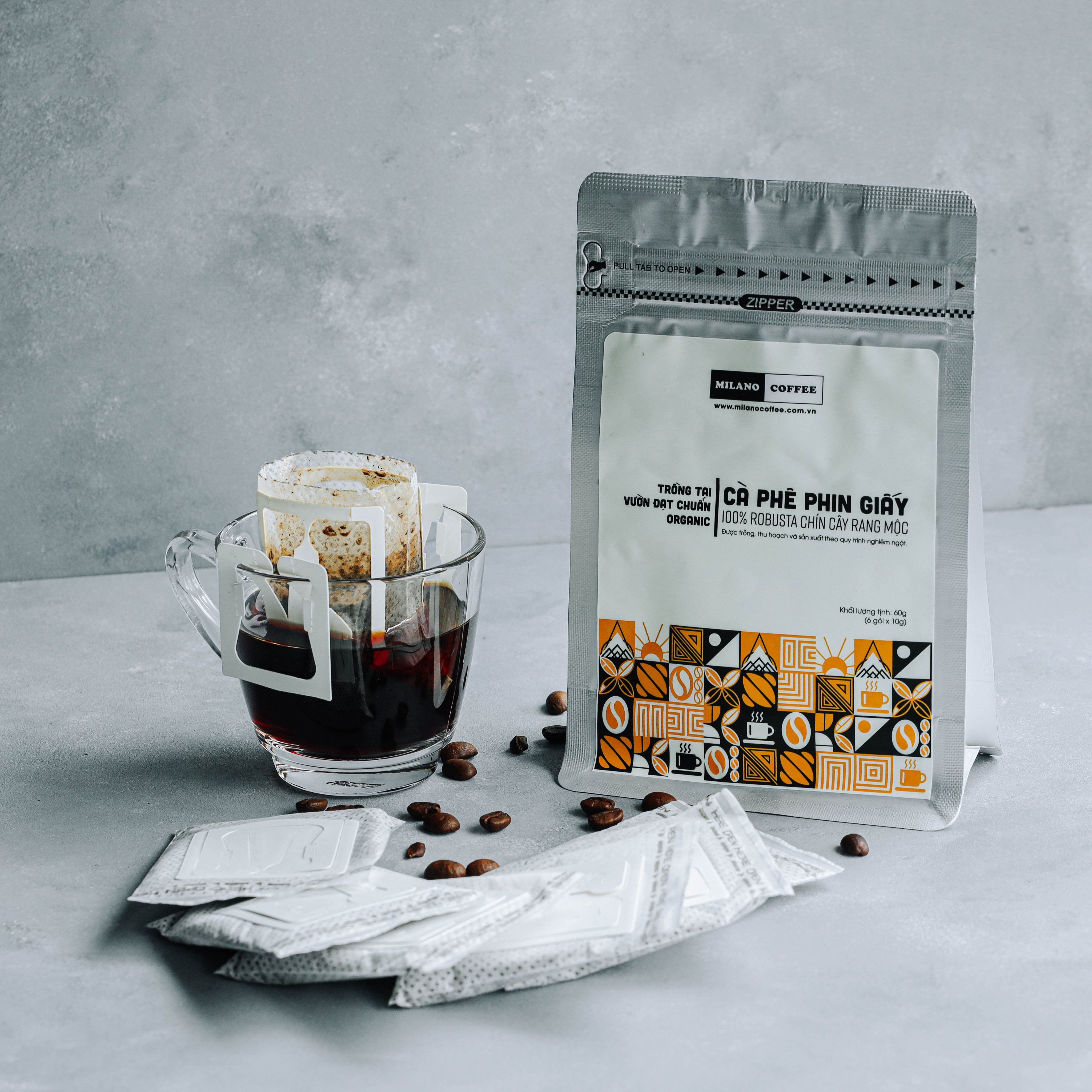 Combo 2 túi cà phê phin giấy Robusta và Arabica - Milano Coffee (60g x 2 túi)