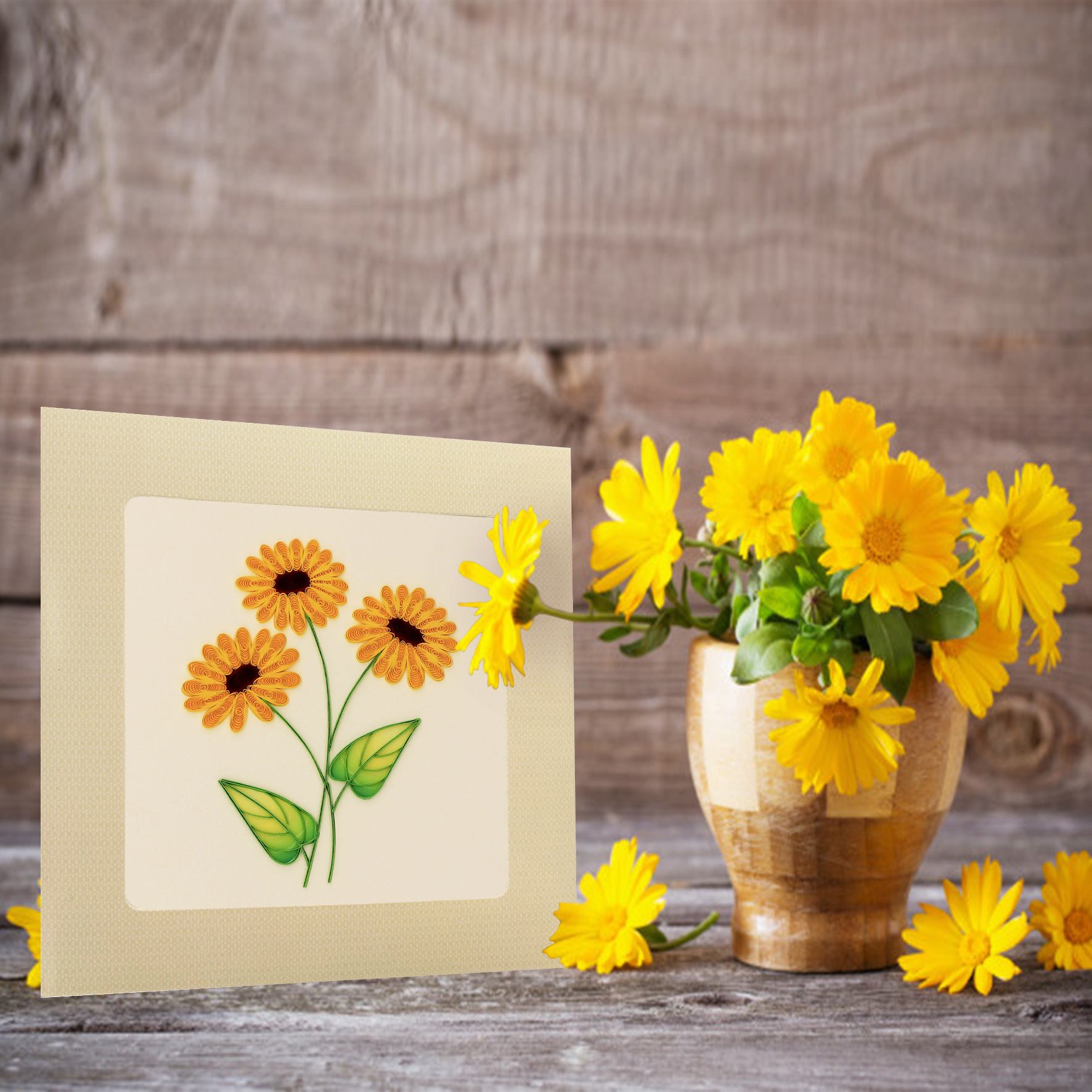 Thiệp Handmade - Thiệp Hoa Cúc nghệ thuật giấy xoắn - Tặng Kèm Khung Giấy Để Bàn - Thiệp chúc mừng sinh nhật, kỷ niệm, tình yêu, cảm ơn...
