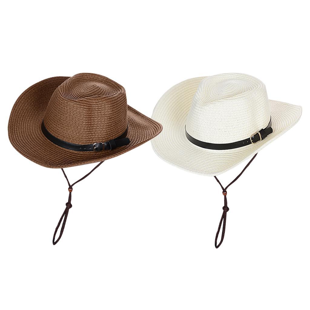 Summer Straw Hat Braided Cowboy Outdoor Sun Hat 2 Pieces