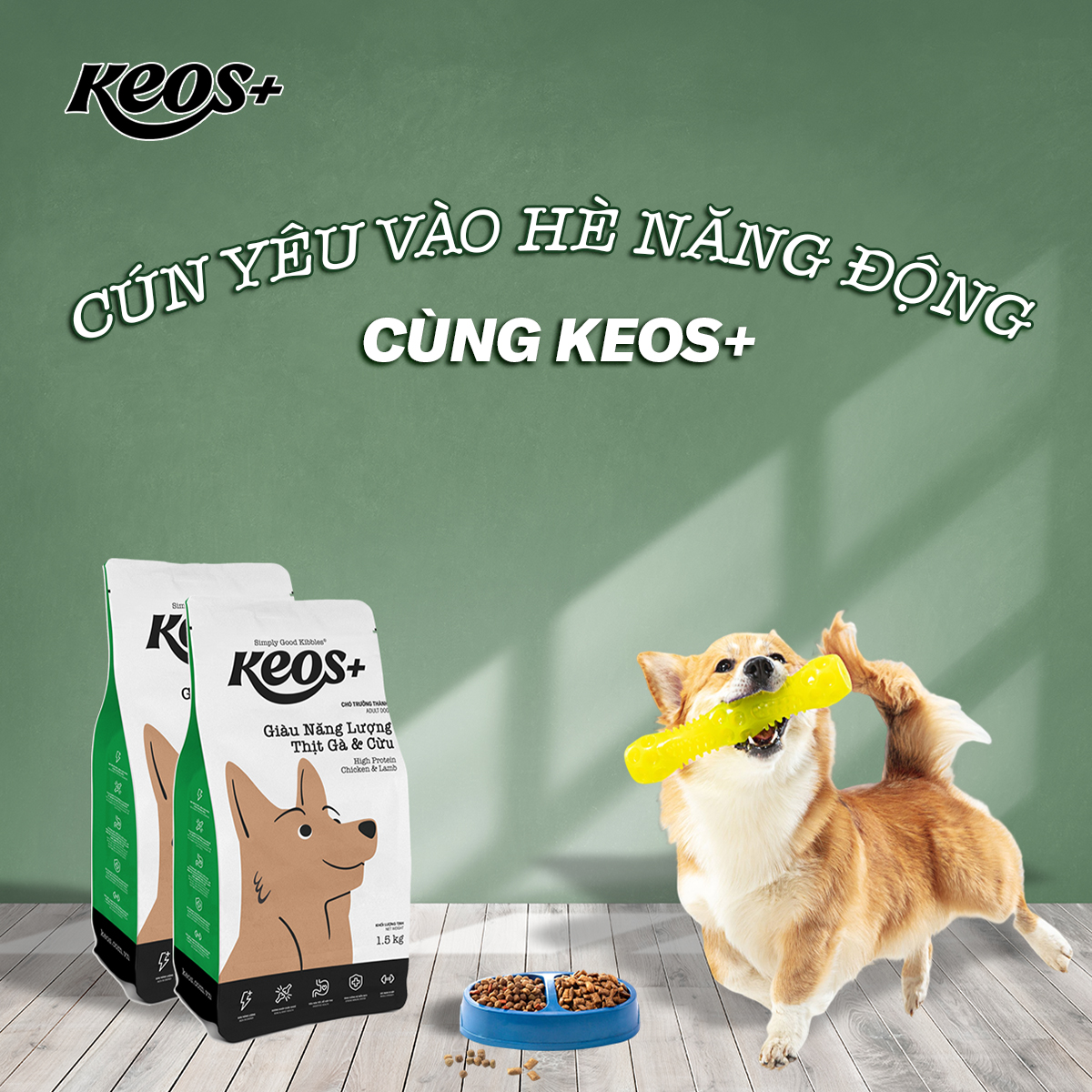 20KG Thức ăn cho chó Keos Plus Giàu Năng Lượng Thịt Gà &amp; Cừu - Keos+ High Protein Chicken &amp; Lamp