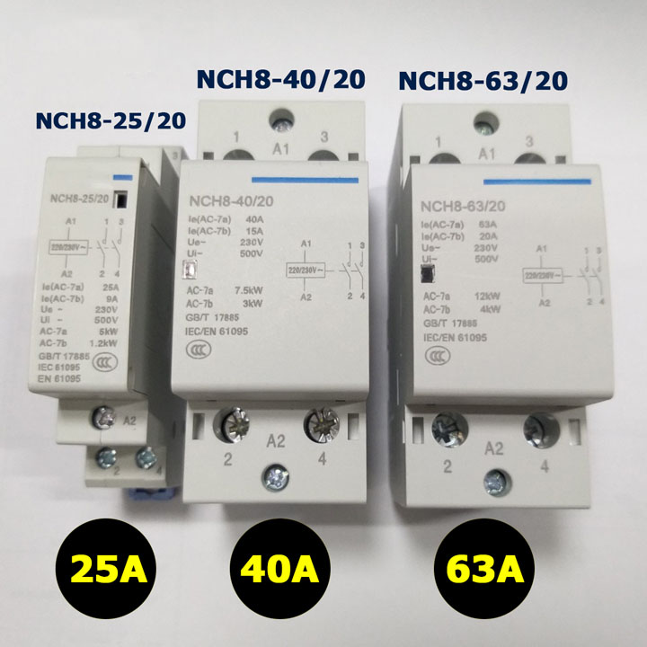 Khởi động từ 1 pha  NCH8-25/20 NCH8-40/20 NCH8-63/20 25A 40A 63A 220V