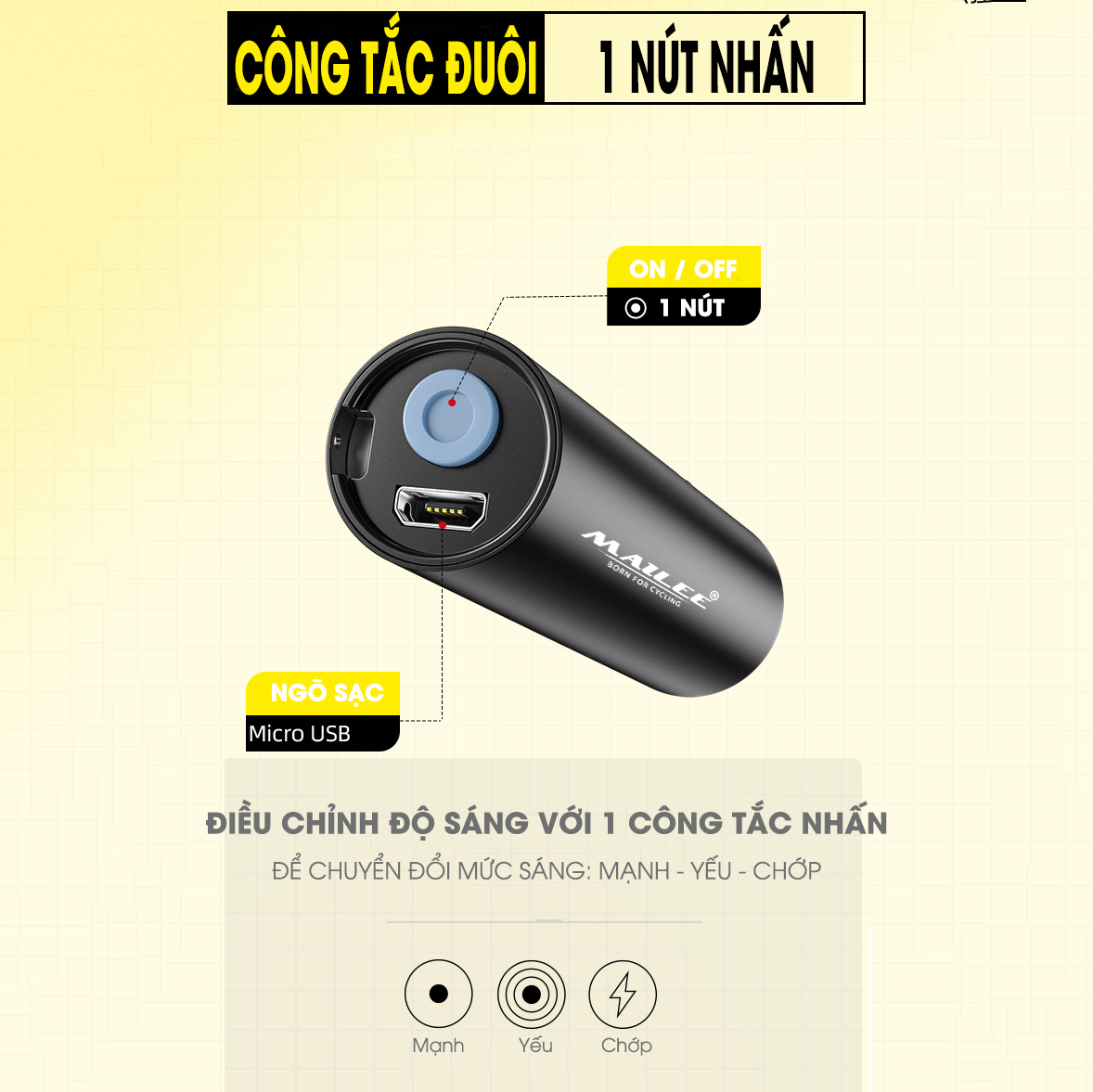 Đèn Pin Led Mini MAILEE D02-mini cho xe đạp Có Sạc USB bóng Led XPE 3W 350lumens nhỏ gọn bỏ túi
