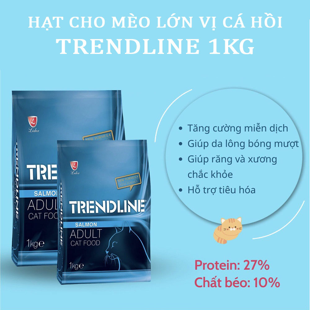 Hạt Thức Ăn Cho Mèo Lớn Mèo Triệt Sản Vị Thịt Gà Và Cá Hồi TRENDLINE 1kg