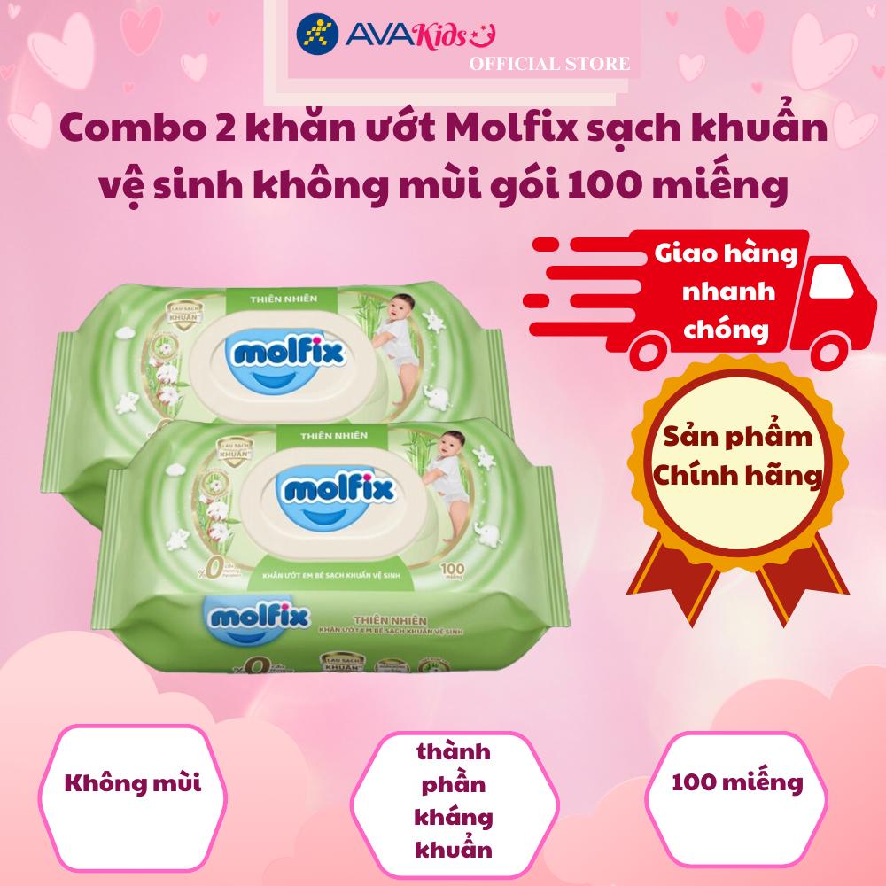 Combo 2 khăn ướt Molfix sạch khuẩn vệ sinh không mùi gói 100 miếng