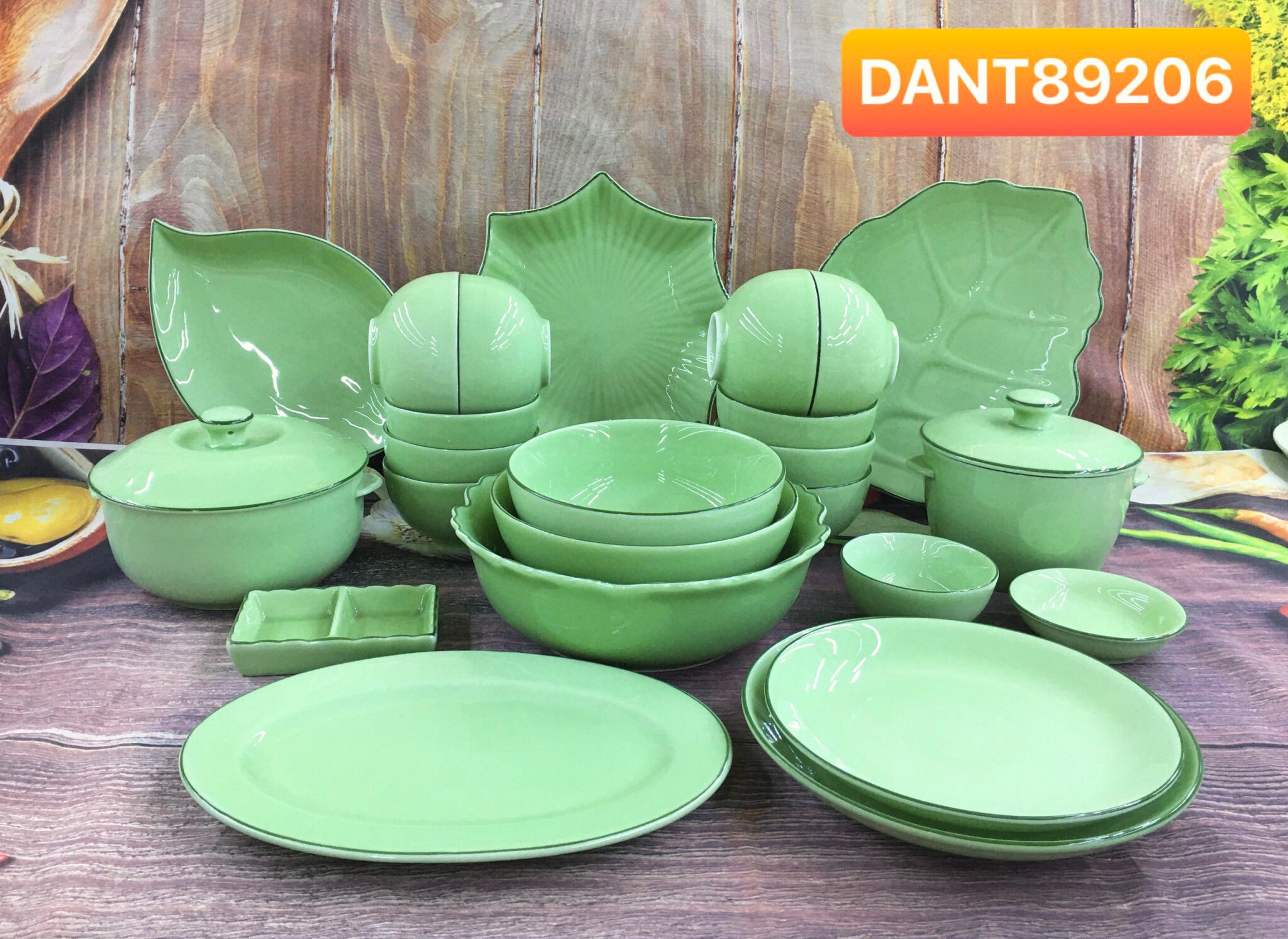 Bộ bát đĩa men ngọc 22-24 món - Gốm sứ Bát Tràng