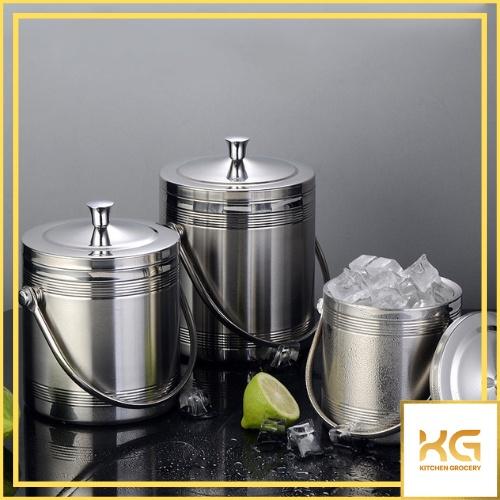 Xô đá inox 2 lớp giữ nhiệt kèm nắp có quai xách giữ lạnh siêu tốt