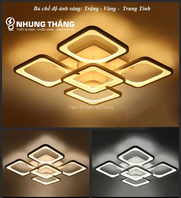 Đèn LED ốp trần Decor hình vuông NT027 - 3 Chế Độ Ánh Sáng - Tăng Giảm Ánh Sáng - Điều Khiển Từ Xa - Kết Nối Điện Thoại