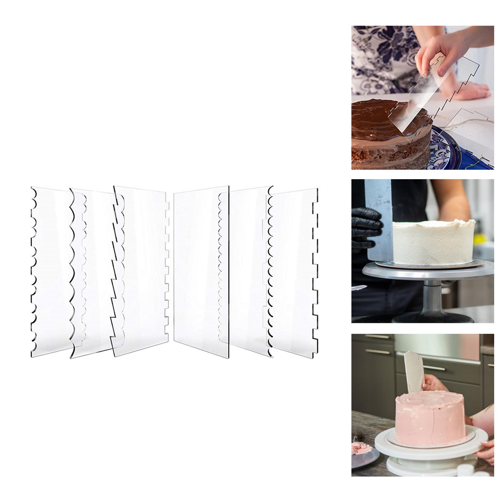 6 Pieces Transparent Acrylic Cake Scraper Patterned Edge Scraper for Wedding