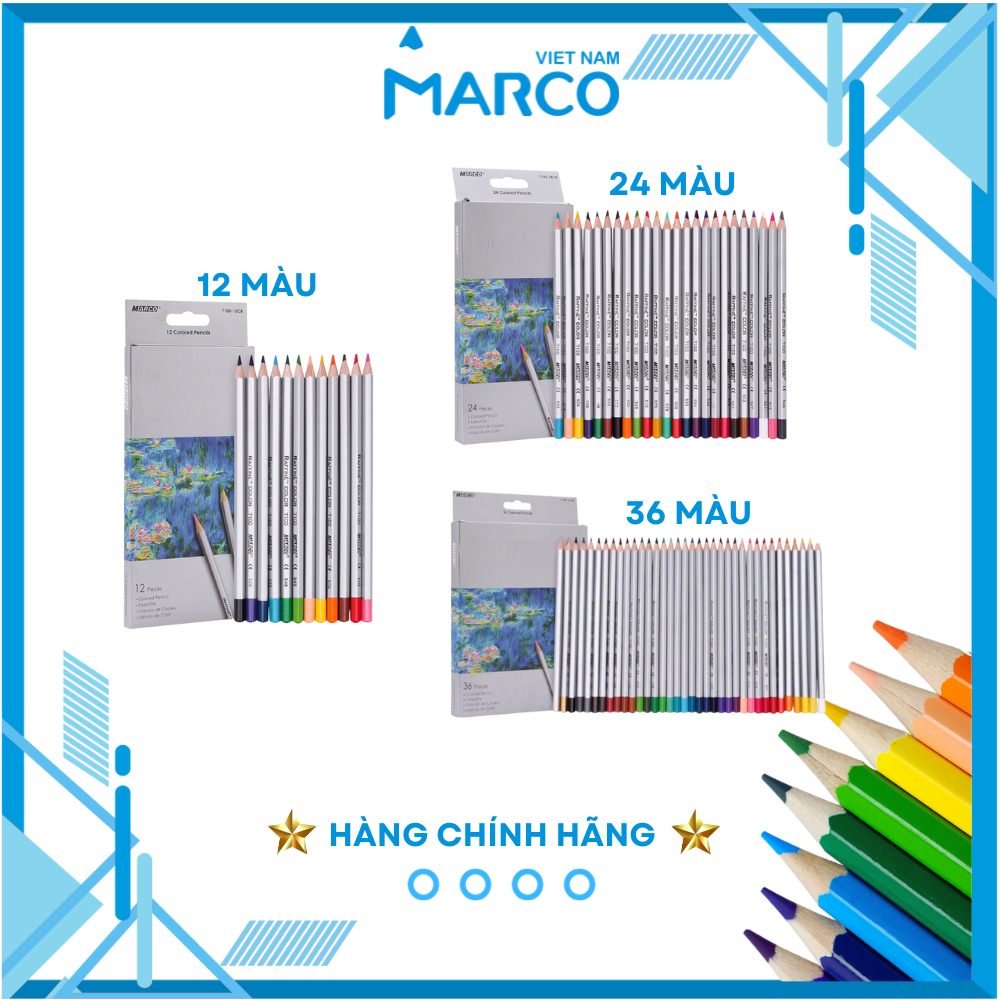 Hộp Bút Chì Màu Cao Cấp Marco Raffine 7100 - 12/24/36 Màu - Hộp Giấy - Nhiều Màu Đậm Vẽ Tranh Tô Màu