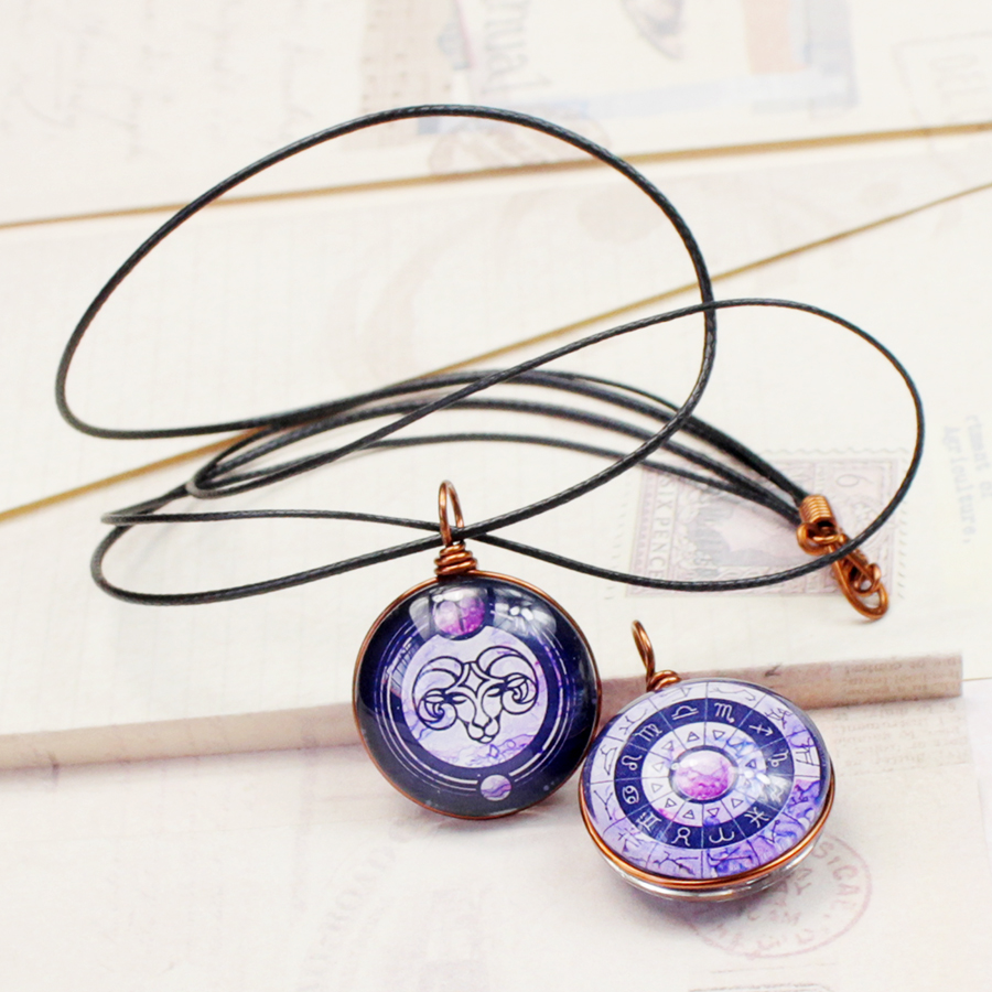 Dây chuyền 12 cung hoàng đạo Zodiac tông tím phong cách vintage đẹp 06647-DC20M0016