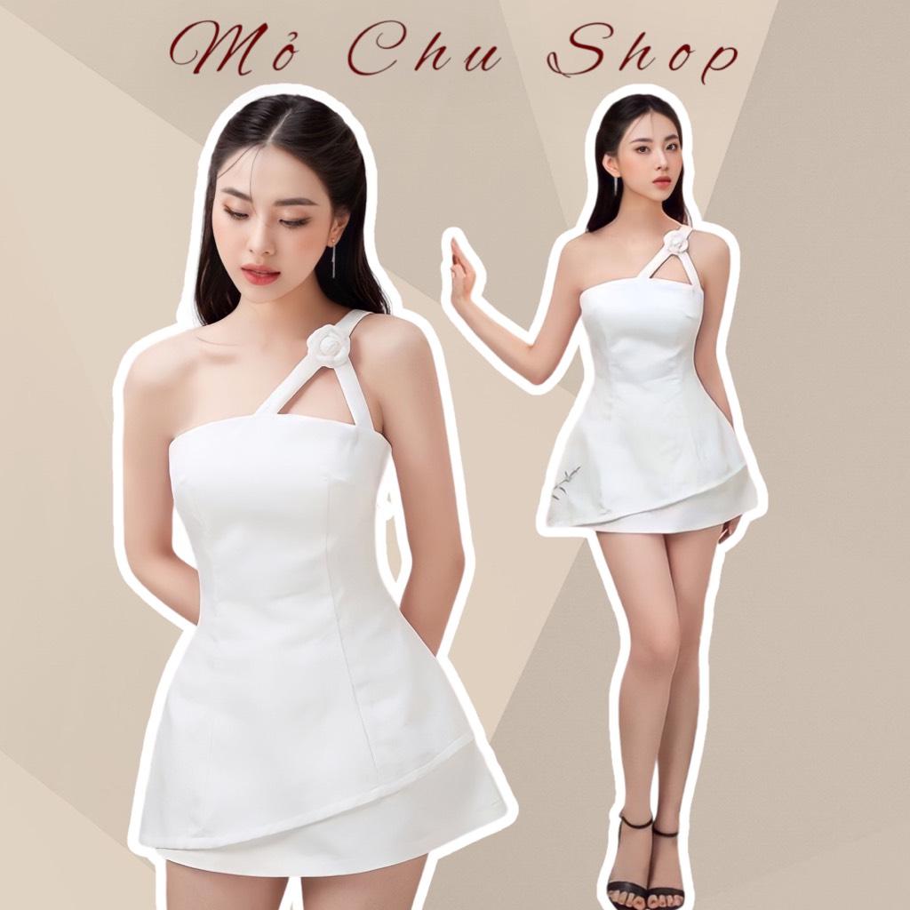 Set áo peplum cúp ngực lệch vai hoa