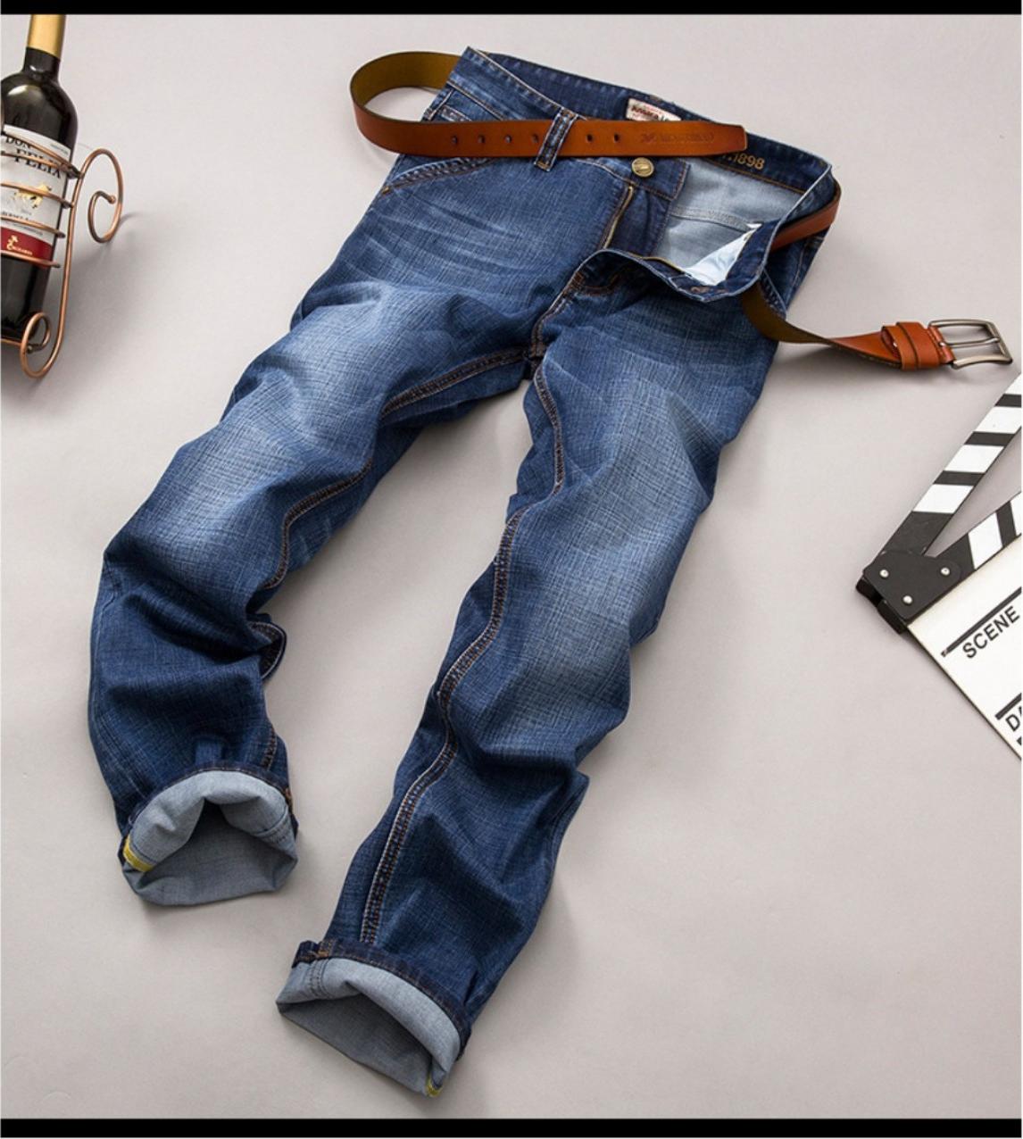 Quần Jeans Nam 2019 Ống Suông Co Giãn Tốt Túi Chéo Phong Cách Doanh Nhân