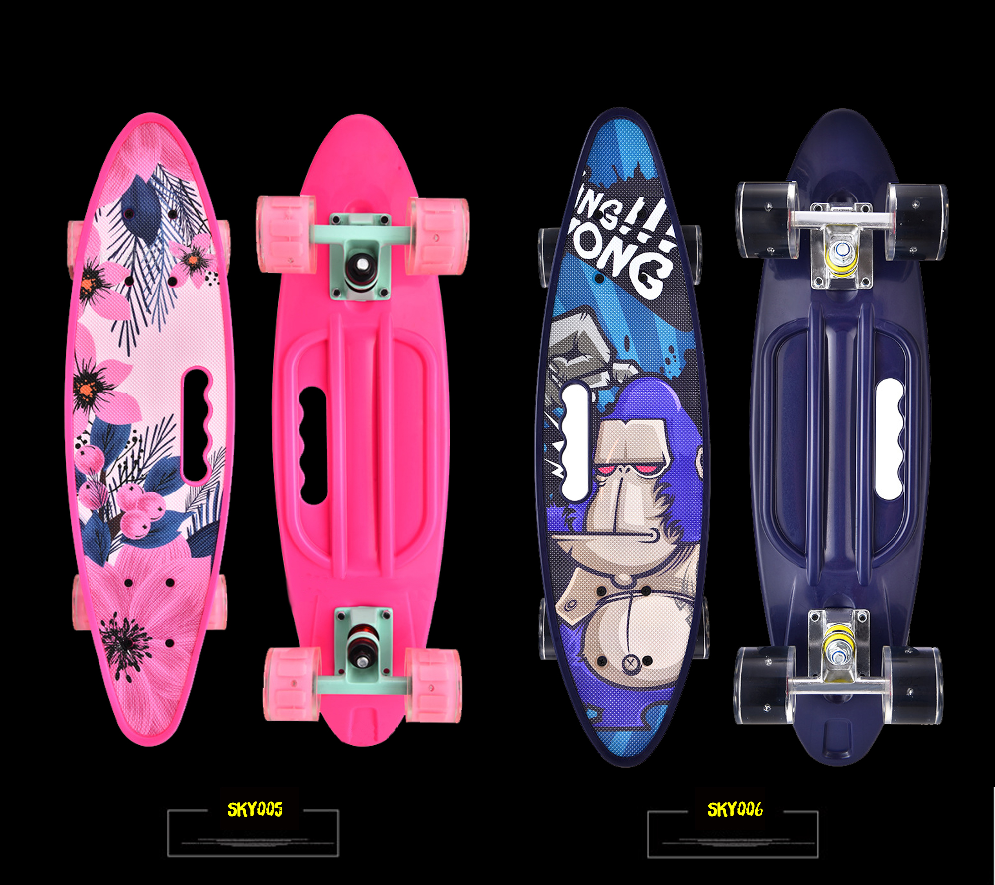 Ván Trượt Skateboard Penny - Có Tay Cầm - Trục Kim Loại To - Bánh Cao Su Có Đèn Led