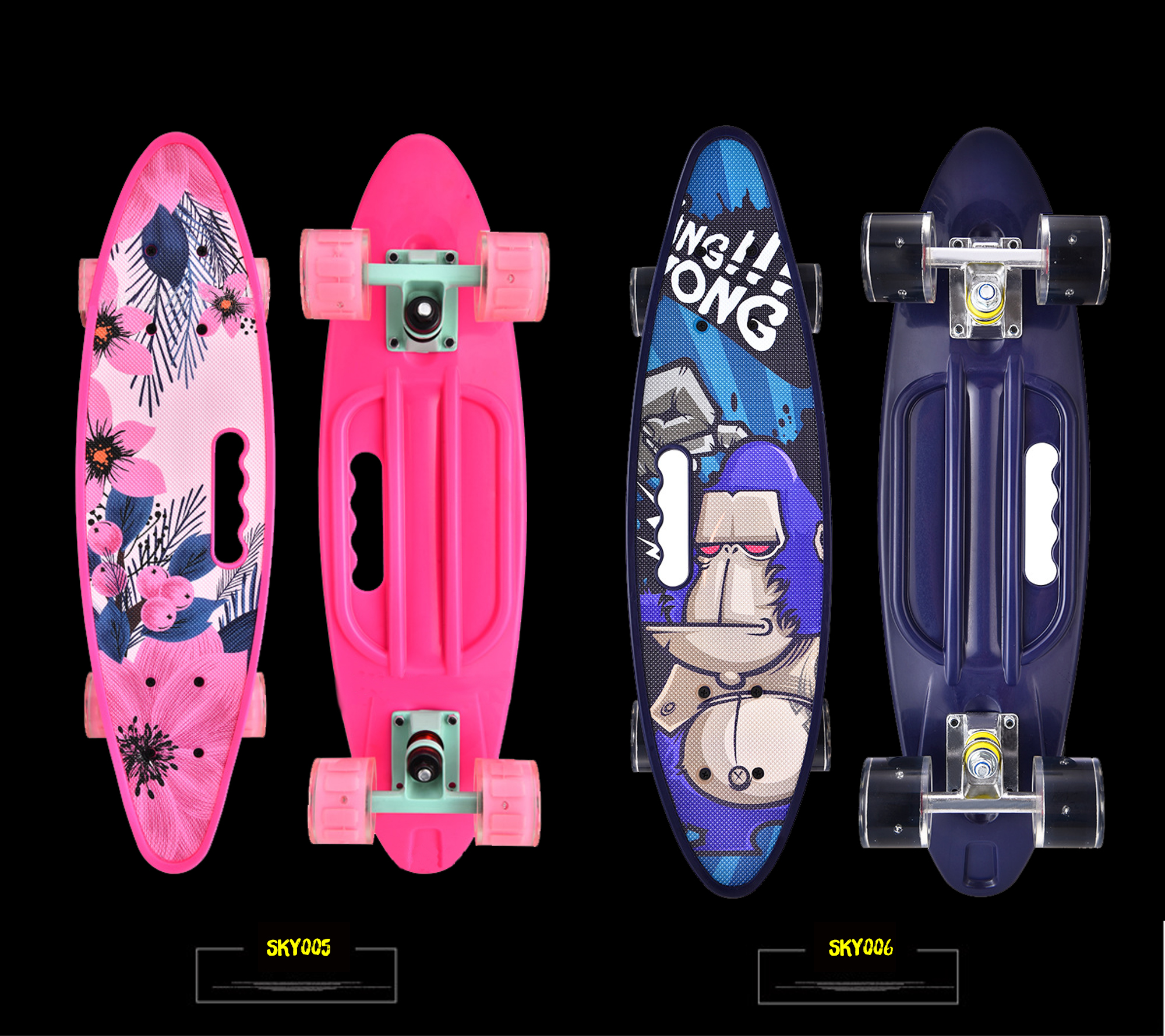 Ván Trượt Skateboard Penny - Có Tay Cầm - Trục Kim Loại To - Bánh Cao Su Có Đèn Led (Kích Thước 56 x 10 x 13 cm)