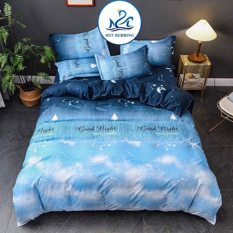 Bộ chăn ga gối Cotton poly M2T Bedding Good night, vỏ chăn mền, drap nệm và 2 vỏ gối