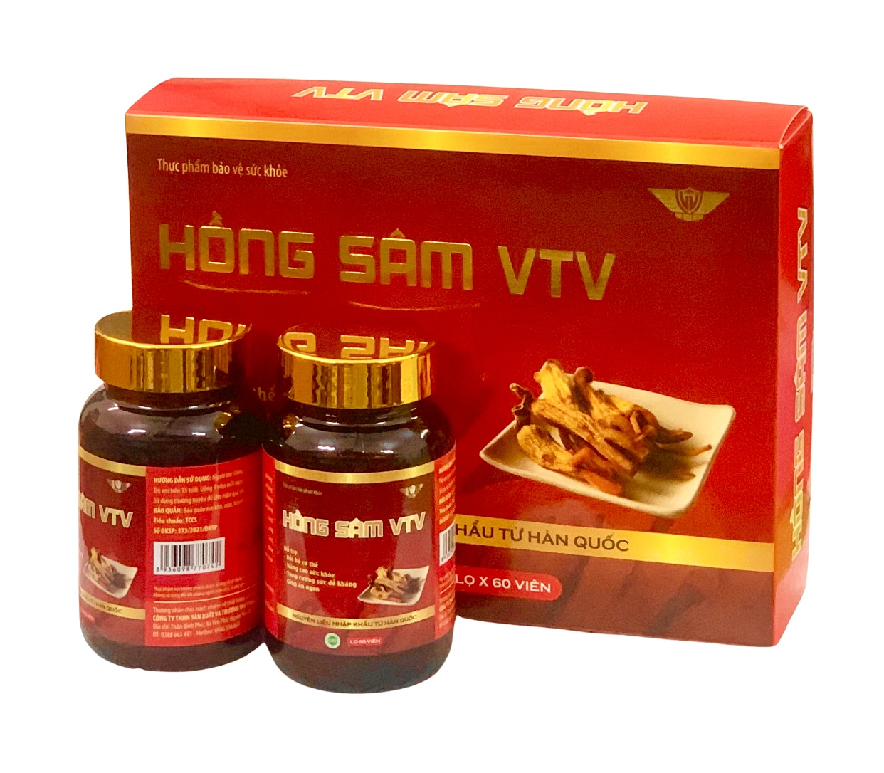 Viên HỒNG SÂM VTV Kingphar Hộp 2 lọ x 60 viên -Bồi bổ cơ thể, nâng cao sức khỏe, giúp ăn ngon, nâng cao sức đề kháng