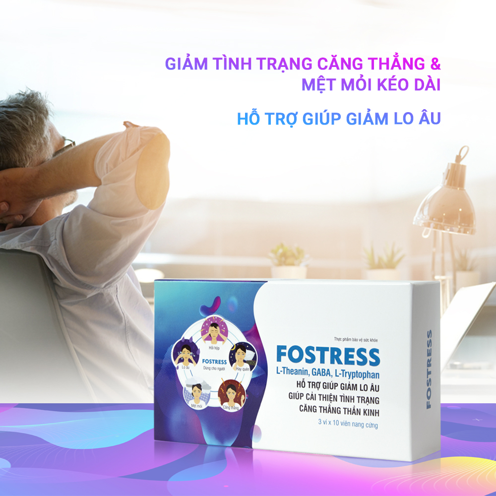 Viên Uống Giảm Căng Thẳng Lo Âu Chăm Sóc Giấc Ngủ Fostress Hộp 3 Vỉ x 10 Viên