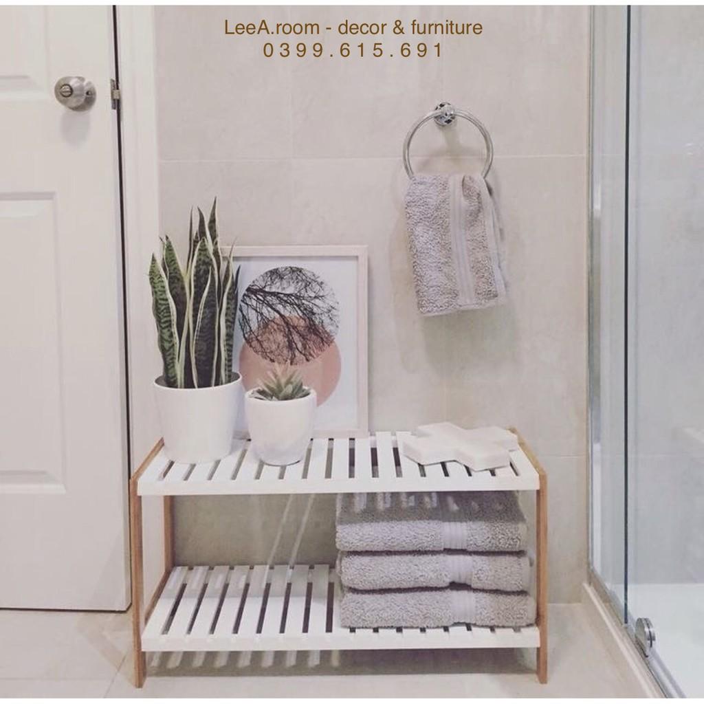 Kệ gỗ trang trí wooden bench 2fm - màu trắng chân gỗ