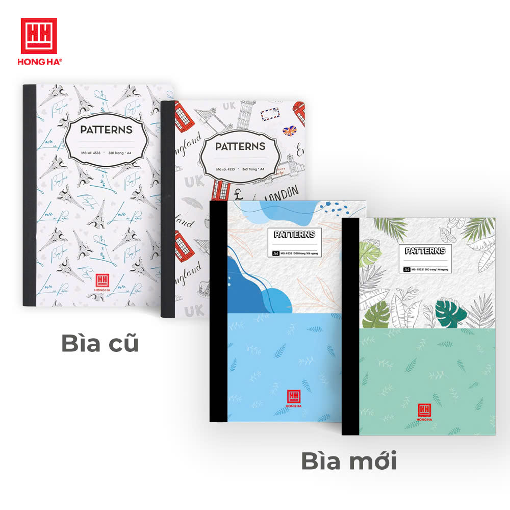 Sổ bìa bồi kẻ ngang A4 360 trang Hồng Hà Patterns - 4533 (bộ 3 quyển)
