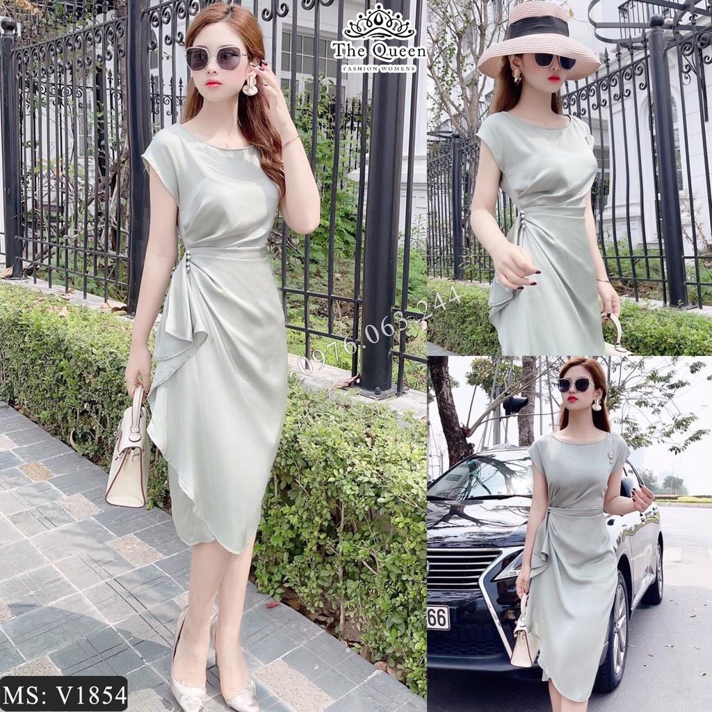 Váy xanh body nhún eo ngọc V1854 (Video quay bởi THE QUEEN FASHION