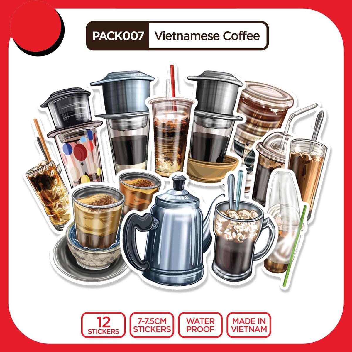 Bộ 12 Hình Dán Vietnamese Coffee - Die Cut Sticker Pack - Stickerfactory PACK007