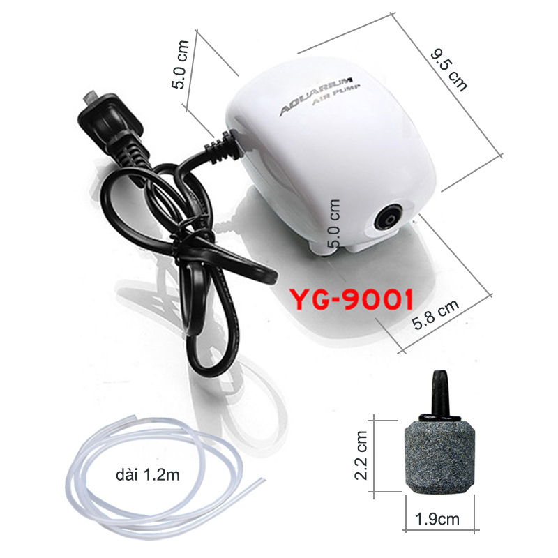Máy tạo sủi khí oxy cho bể cá cảnh kèm đầu sủi bọt loại 2 đầu hoặc 1 đầu tùy chọn