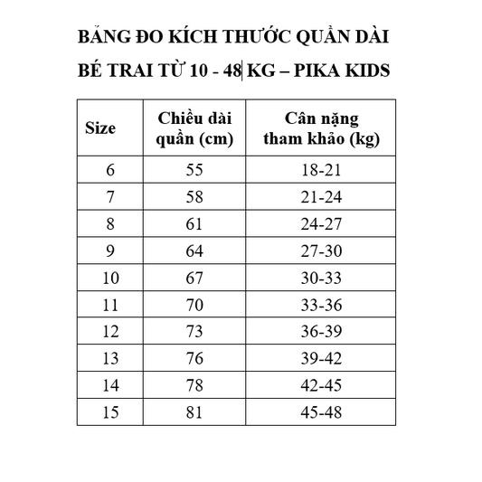 Quần dài thu đông cho bé trai PIKA KIDS Chất liệu nỉ bông cho bé từ 28- 40 kg