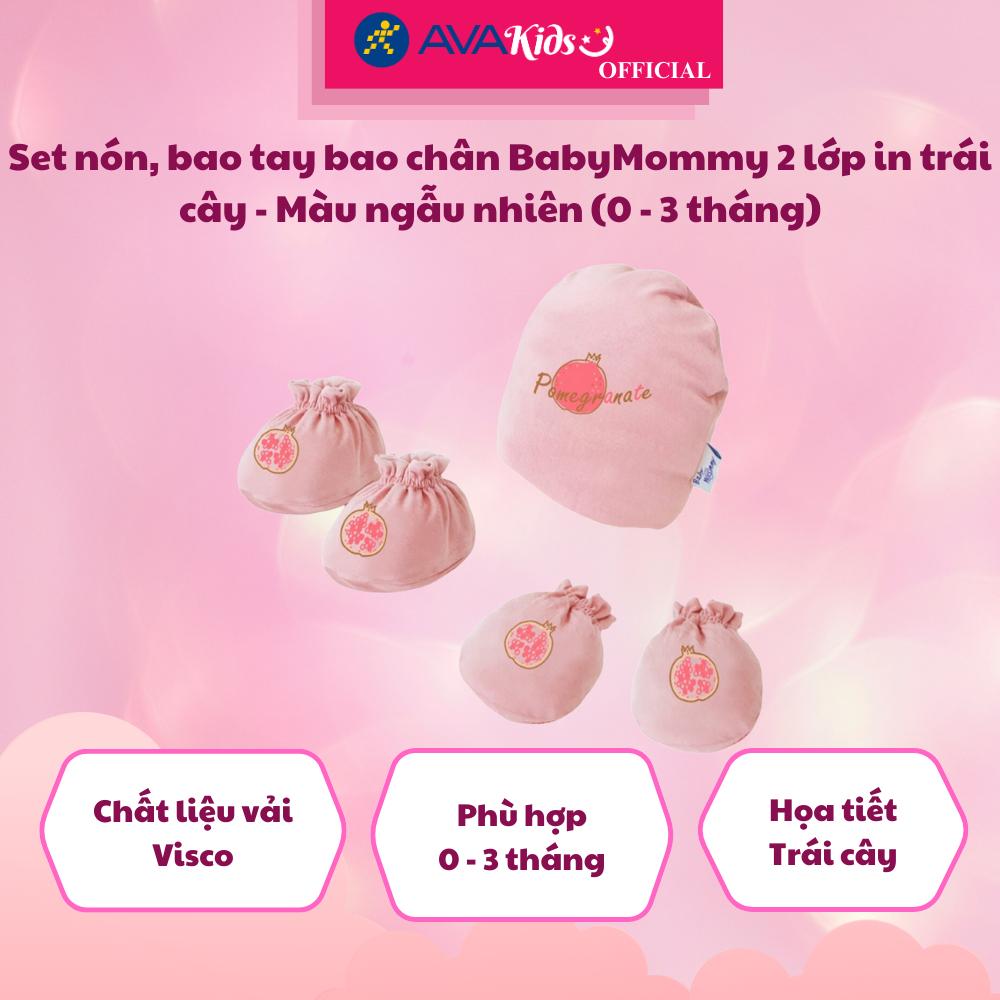 Set nón, bao tay bao chân BabyMommy 2 lớp in trái cây - Màu ngẫu nhiên (0 - 3 tháng)