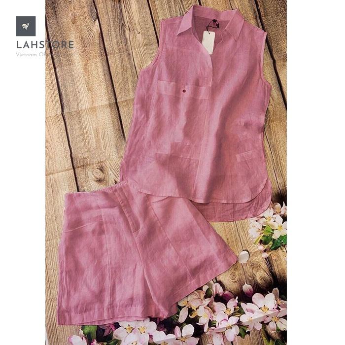 Đồ bộ nữ mặc nhà sát nách cổ bẻ LAHSTORE, chất liệu linen cao cấp, kiểu dáng form rộng thích hợp từ 45 đến 70kg