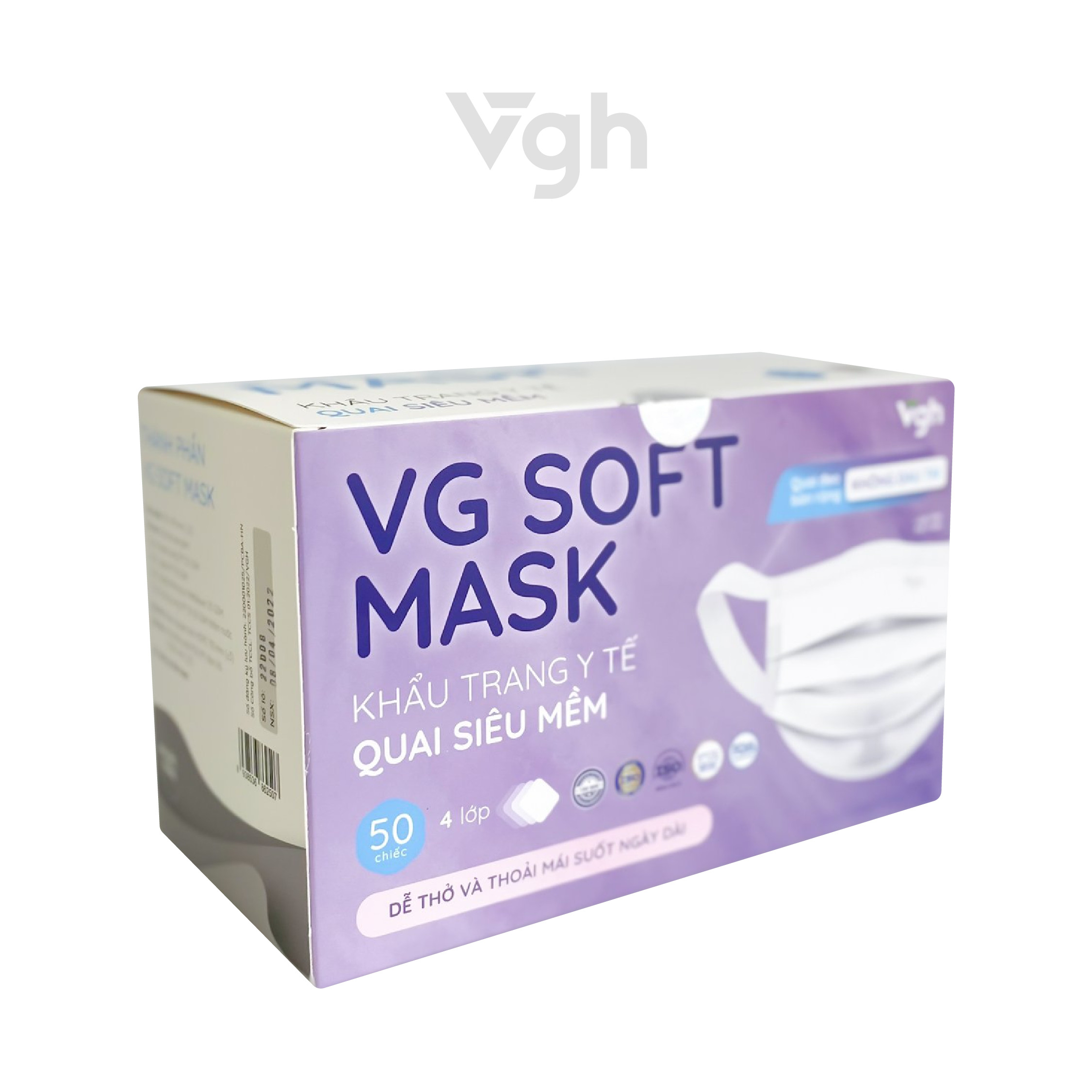 Khẩu trang quai siêu mềm VG Soft Mask lọc khuẩn 95%, cấu trúc 4 lớp mềm mại thoáng khí