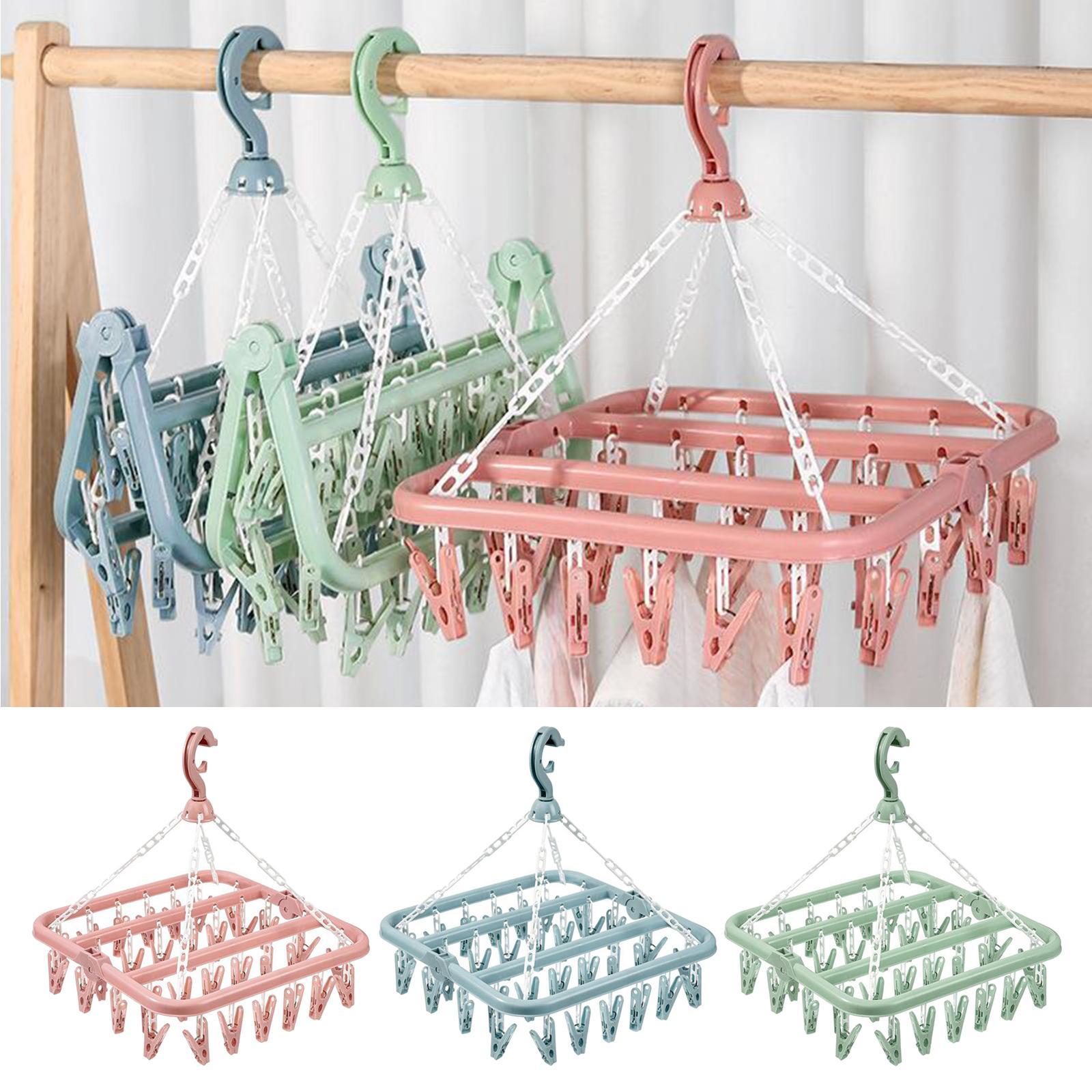 32 Peg Foldable Clip Hangers, Underwear Hanger with Clips, Plastic Laundry Clip and Drip Drying Hanger for Socks, Bras, Lingerie, Clothes