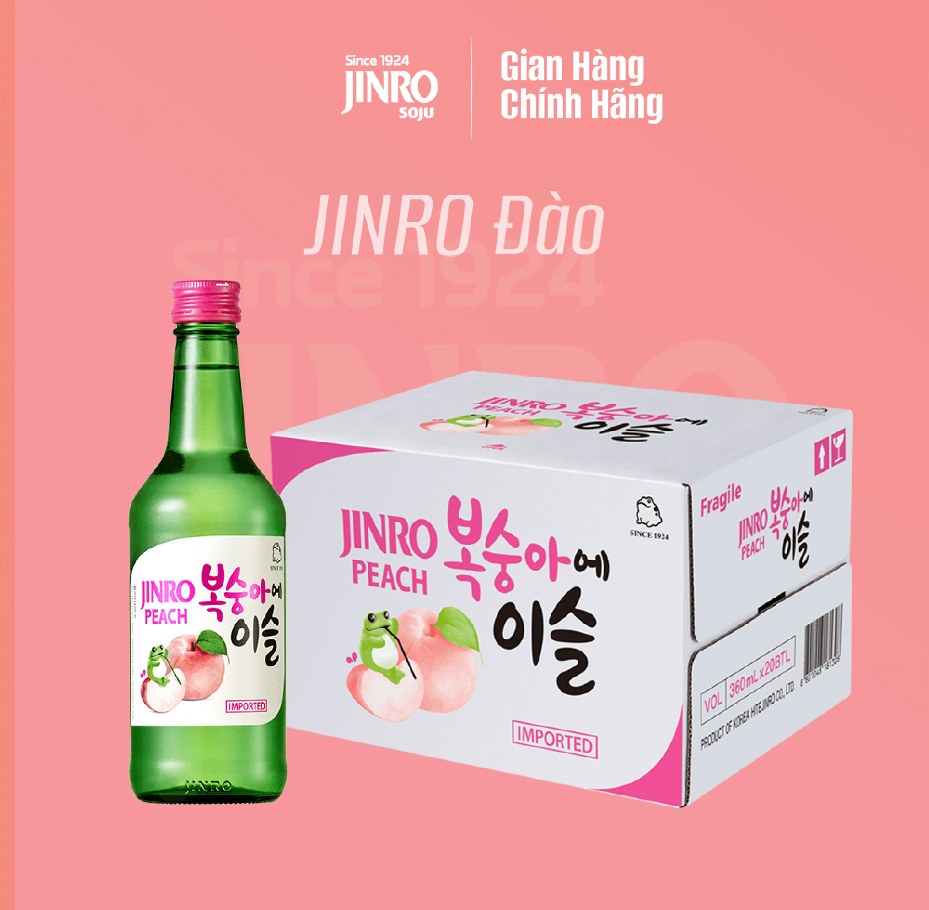 Soju Hàn Quốc JINRO VỊ ĐÀO 360ml - Thùng 20 chai