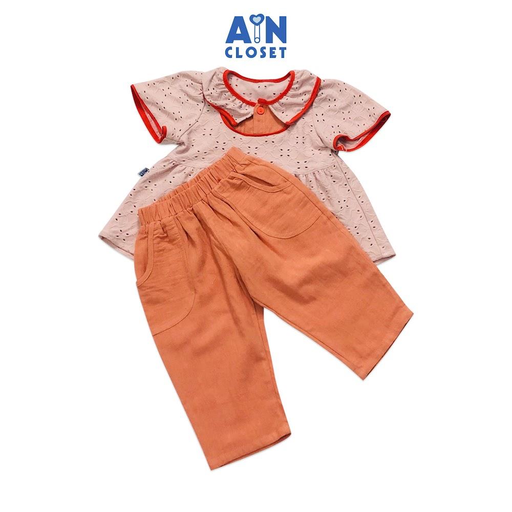 Bộ quần dài áo tay ngắn Cam đào thun cotton thêu - AICDBGAEUPEA - AIN Closet